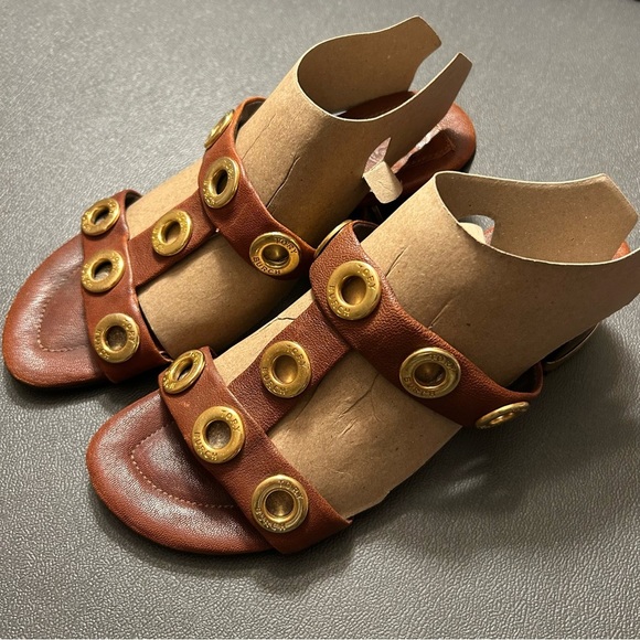 Tory Burch Women's Leather Kathryn Leather Gold Grommet Sandals, Size 5, Brown - Picture 6 of 8